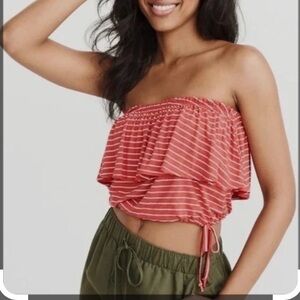 Abercrombie & Fitch Red and White Striped Crop Top NWT